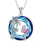 TOUPOP Flamingo Gifts for Women 925 Sterling Silver Crystal Flamingo Necklace Palm Tree Pendant Flamingo Jewelry Birthday Christmas Gifts for Women