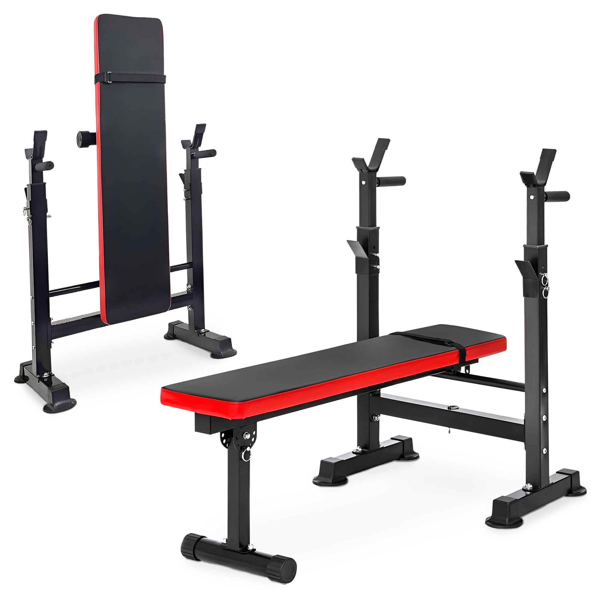 BalanceFrom Steel Weight Bench with Squat Rack, Adjustable Seat, and Recliner – Foldable Home Gym Equipment with 6-Position Barbell Holder and Leg Developer, 400 Pound User Capacity