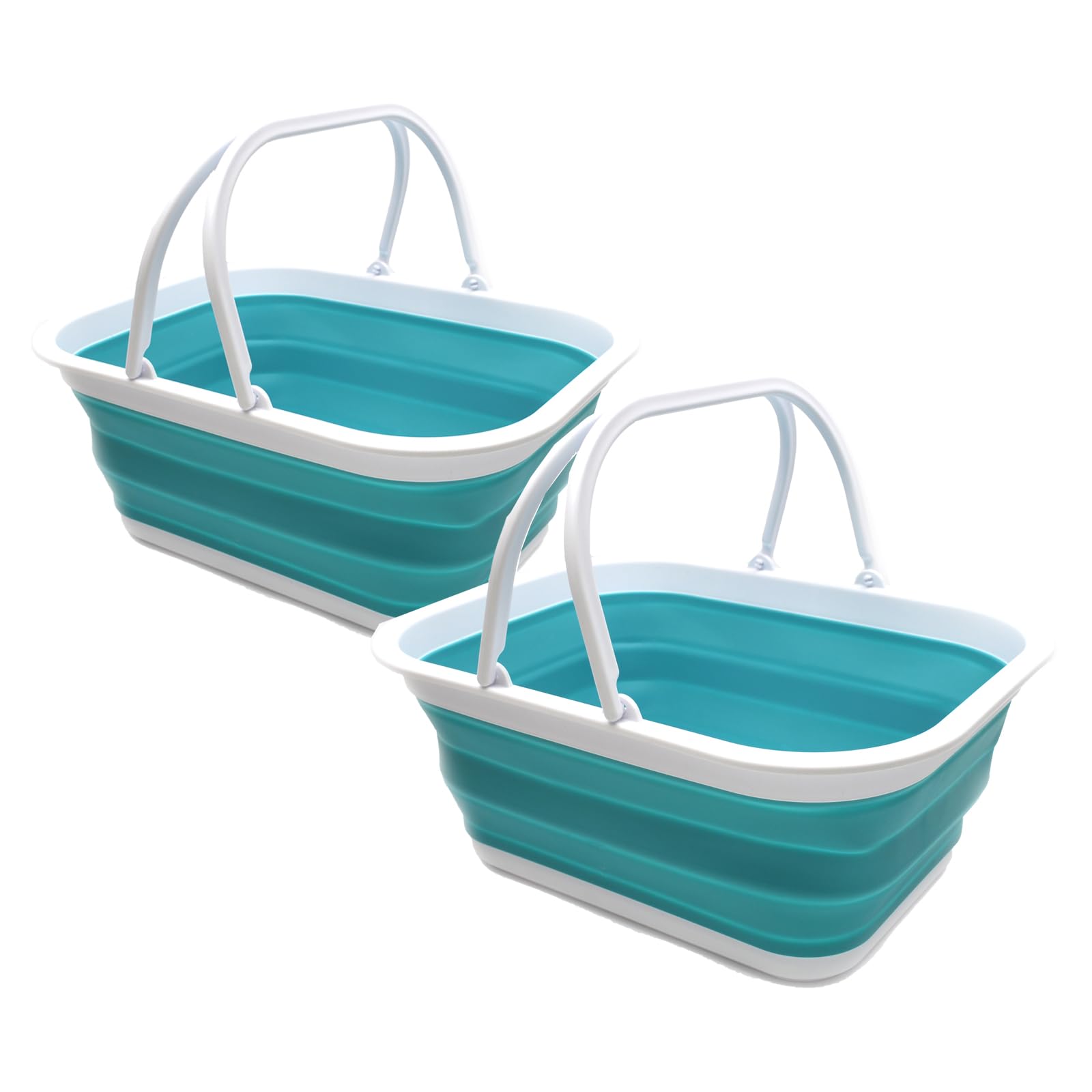 SAMMART 15.5L Collapsible Tub with Handle - Portable Outdoor Picnic Basket/Crater - Foldable Shopping Bag - Space Saving Storage Container (Bright Blue (Set of 2))