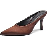 MELGONMG Women's Satin Closed Pointed Toe Stiletto Mules Slides Fashion Slip On Comfort Kitten Heel Slingback Party Clogs Pumps Backless Low Heel Dress Sandals for Wedding Dinner Prom