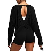 Navneet Women Long Sleeve Open Back Workout Tops Backless Cute Yoga Athletic Gym Shirts Crop Tee