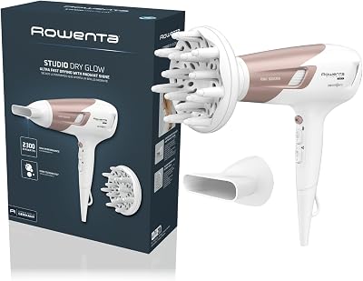 Studio Dry Glow Haartrockner, 2100 Watt, Föhn mit Diffusor für Locken, 3 Temperatur- und 2 Geschwindigkeitsstufen, Ionenfunktion, Kaltlufttaste, weiß/roségold, CV5830