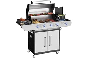 ADREAK 4 Led Burner Propane Gas Grill with Side Burner, Stainless Steel Gas Grill with Built-in thermometer & Enameled Cast Iron Grates, 60,000 BTUs Output for Outdoor Cooking and Patio Backyard Barbecue