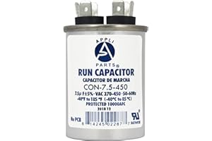 AP APPLI PARTS Appli Parts Run Capacitor for ac 7.5 Mfd uF (microfarads) 370 VAC or 450 VAC CBB65 Round Universal fit for hvac and other applications 2-1/2 in High 1-1/2 in Wide CON-7.5-450