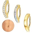 Jstyle 3Pcs 14G Clicker Belly Button Ring for Women - Gold 316L Surgical Steel, Cute CZ Opal Small Hoop, Simple Reverse Navel Piercing Jewelry
