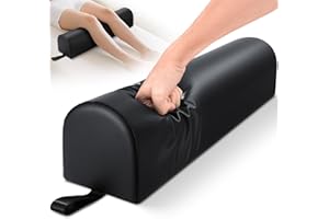 Noverlife 3/4 Round Massage Table Bolster Pillow with Strap Handle, 26 x 6 x 6 in PU Leather Massage Bolster for Under Legs, Cozy Positioning Support Pad for Knee Neck Back Pain Relief - Black