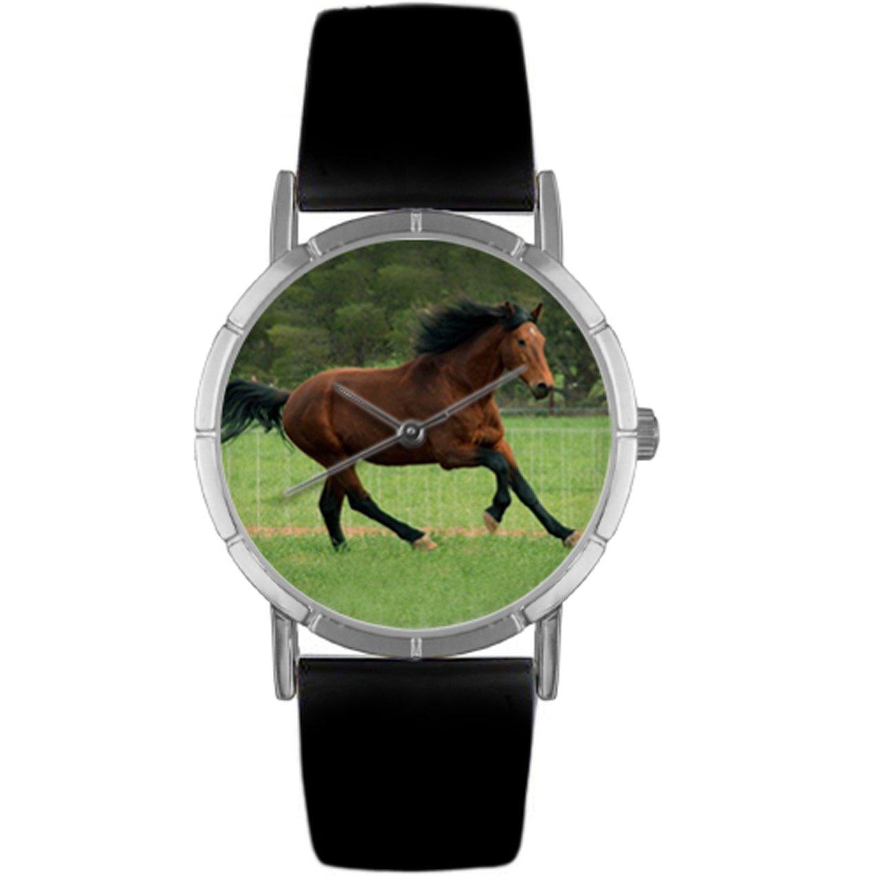 Whimsical Watches Holsteiner Horse Black Leather and Silvertone Photo Unisex Quartz Watch with White Dial Analogue Display and Multicolour Leather Strap R-0110028