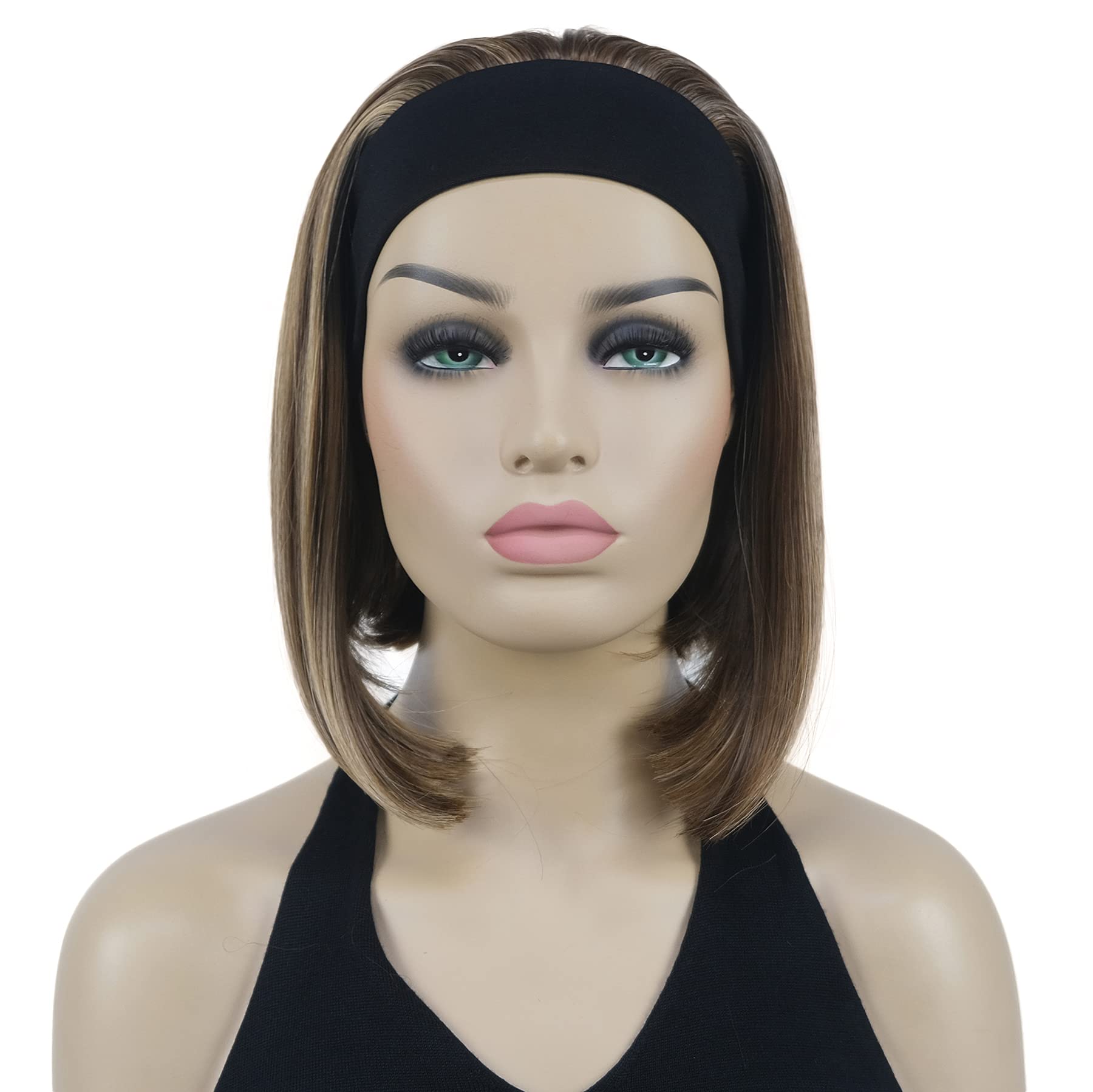 Lydell Short Straight Bob Headband Wigs 3/4 wig short half Synthetic hair wig (V6 Brown Mix) โ image 1