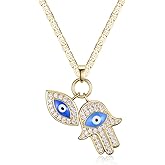 Barzel 18K Gold Plated Crystal Evil Eye Hamsa Pendant Necklace for Women