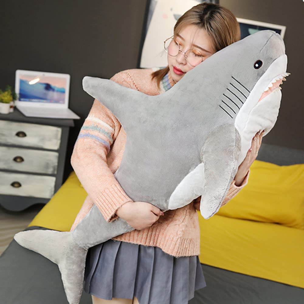 DongAi Plush Shark Toy Pillow, 100CM Giant Shark Plush Animal Toy Super Soft and Cute Pillow Children’s Boys and Girls Room Decoration Bedtime Gift (Gray, 100CM)