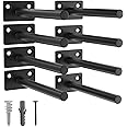 LEOPO Black 8 Pack-5 inch Floating Shelf Bracket, Hidden Brackets for Floating Wood Shelves
