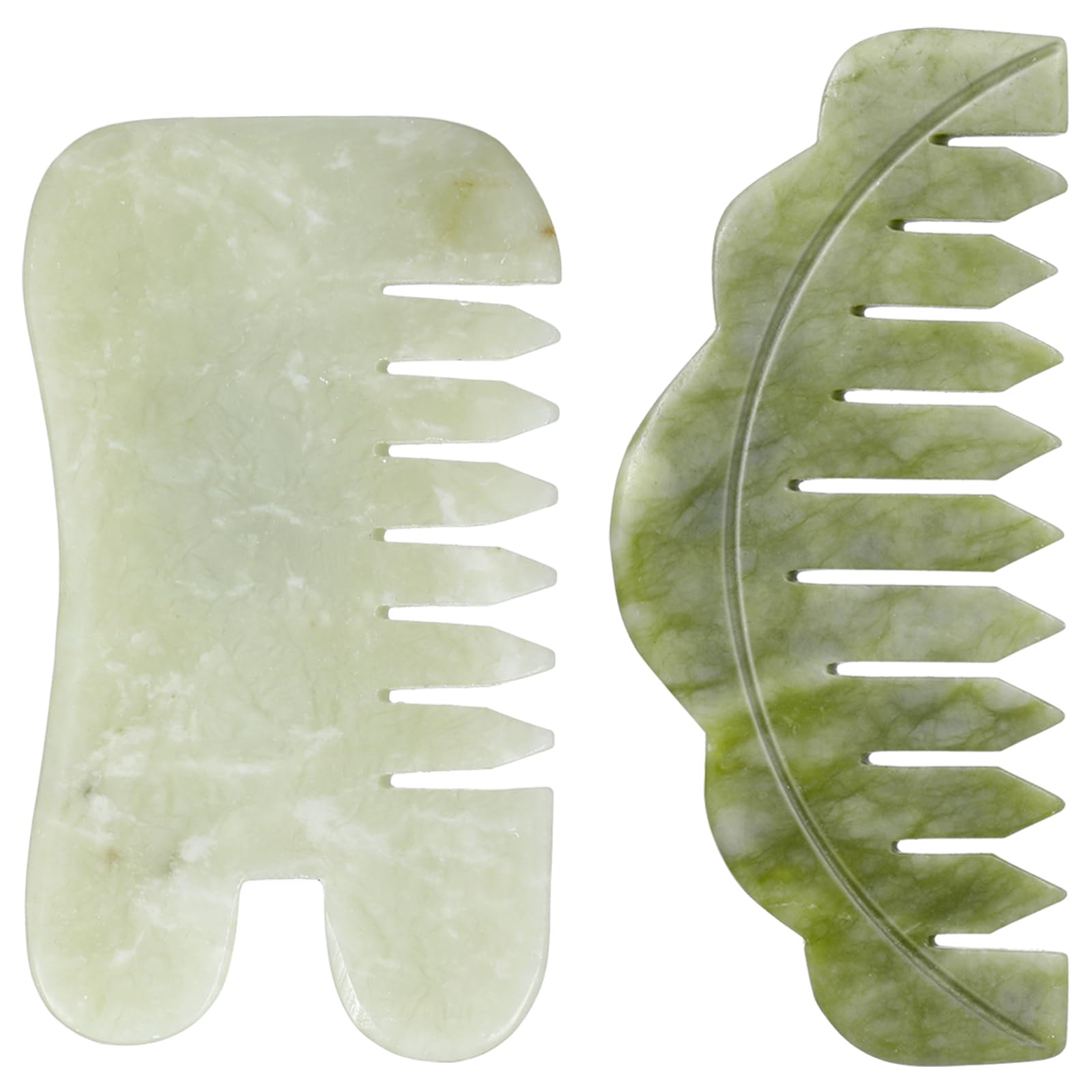 Photo 1 of Geiserailie 2 Pieces Jade Combs Massage Stone Hair Gua Sha Scraping Scalp Comb Facial Massage Tool Multifunctional Handheld Head Tools Head Caring Therapy Mother's Day Gift(Chic Style)