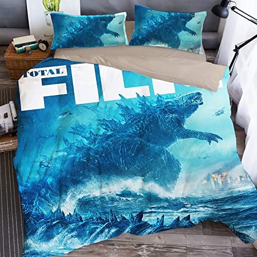Huli Printed Godzilla Dinosaur Duvet Cover Soft Microfiber 3D Cartoon Bedding Sets with 3 Pieces 1 Duvet Cover 2 Pillowcases, Best Gift for Kids,Queen