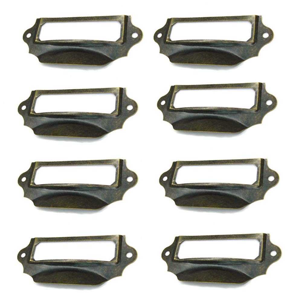 SagaSave Label Holder Pull Handles, Vintage Iron Label Frame Drawer Knobs with Screws for Cabinet Cupboard, Bronze Tone, 90x40mm, Pack of 8