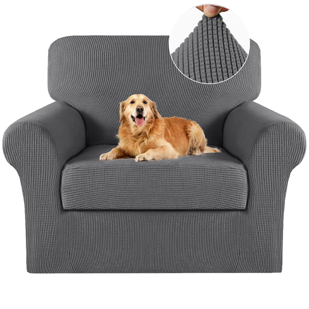 Photo 1 of Turquoize 2 Piece Chair Covers Chair Slipcovers for Living Room Armchair Sofa Covers Chair Couch Cover with Arms Washable Furniture Protector for Chairs Feature Thick Fabric (Chair,Charcoal Gray)