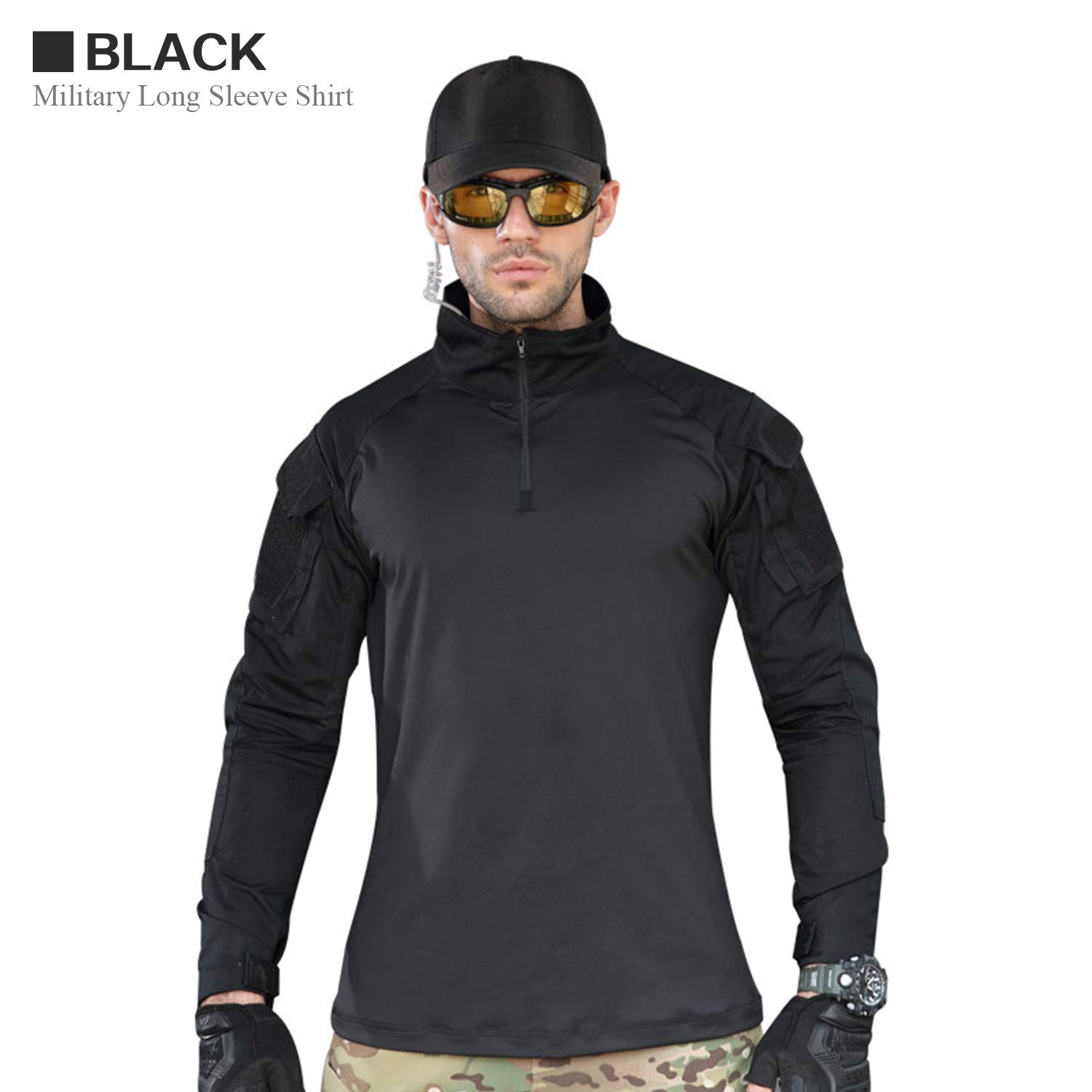 LHHMZ Camisa de Manga Larga Militar para Hombres Caza de Combate Negra