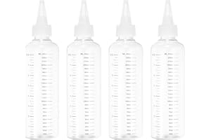 PATIKIL 230 Ml/8 oz Plastic Squeeze Bottles with Transparent Top Cap, 4 Pcs Graduated Round Dispensing Bottle Empty Pointed B