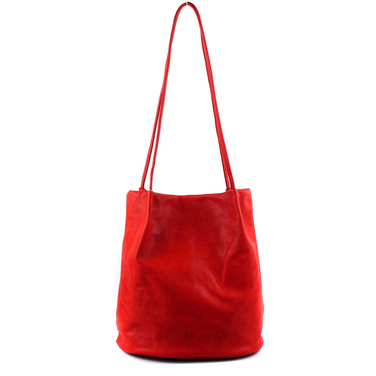 AOSSTA Womens Tote Bag Fashion Designer Medium Size Plain Soft Faux Leather Hobo Shoulder Handbag Bucket Bags (A6773 Red)
