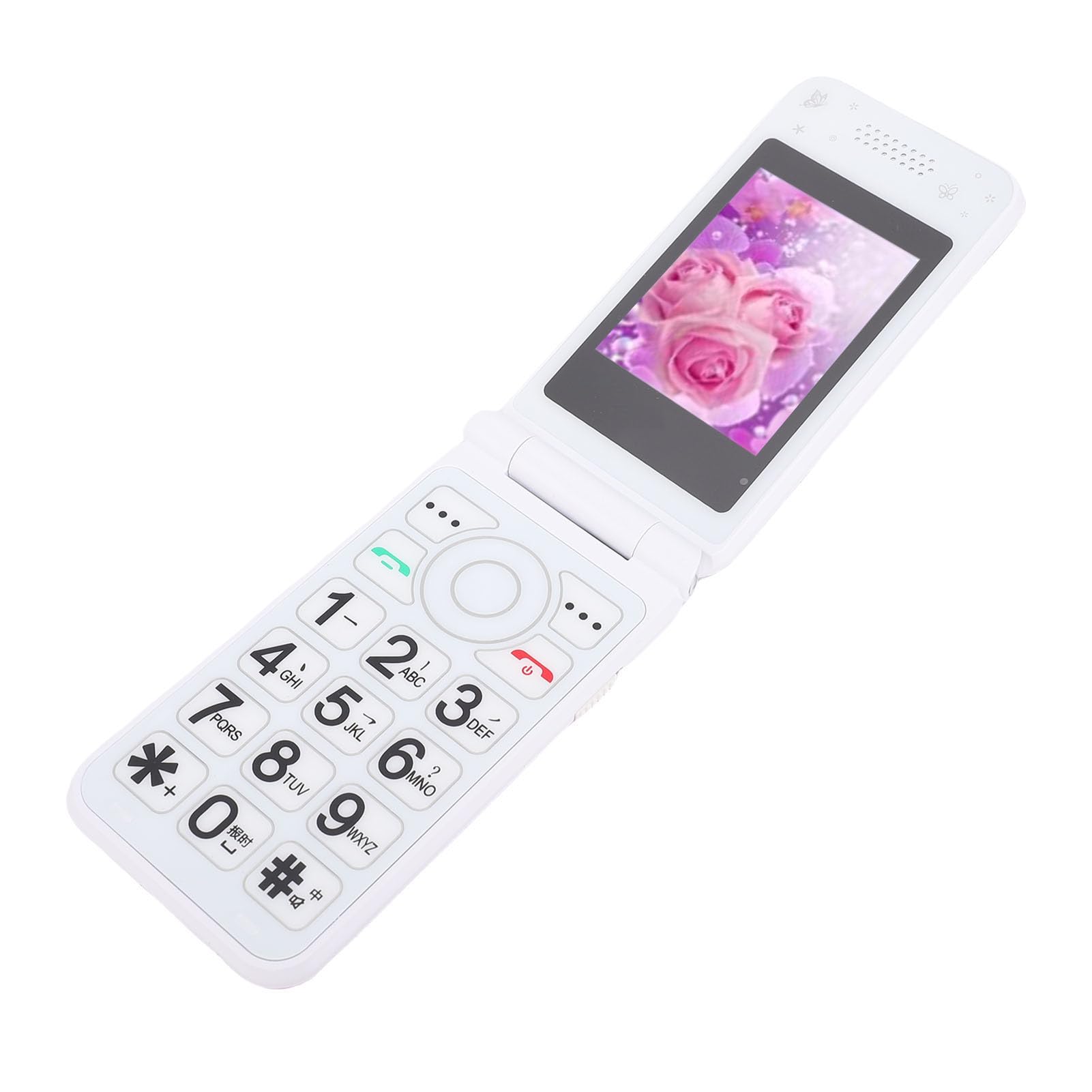 Long Battery Life 2G Flip Unlocked Phone Double SIM Double Standby Large Buttons Flip Mobile Phone for Seniors, Metal/Plastic (EU Plug)