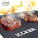 ICCKER BBQ Grill Mat - Non-stick Barbecue Mat Heavy Duty 0.39mm Extra Thick 600 Degree Grill Baking Mats (2Pack), Reusable and Easy to Clean, 16 x 13inch