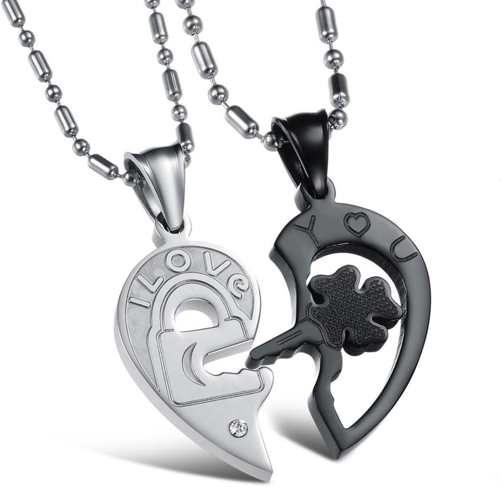 Jewellery 2 Piece Stainless Steel Lock and Key Heart Shaped Love Necklaces Gifts for Couples