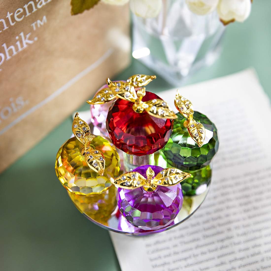5.1inches Height, 5 Colors Crystal Faceted Apples Ornament, Glass Apple Figurines Collectibles with Rotatable Base for Home Table Decor: Kitchen & Dining