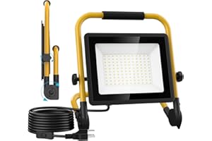 Olafus 50W LED Work Light, Foldable Portable Light 5000LM,16.4FT 5m Switch Cord with Plug IP65 Waterproof, Worklight with Stand for Workshop, Construction Site, Camping, Garage