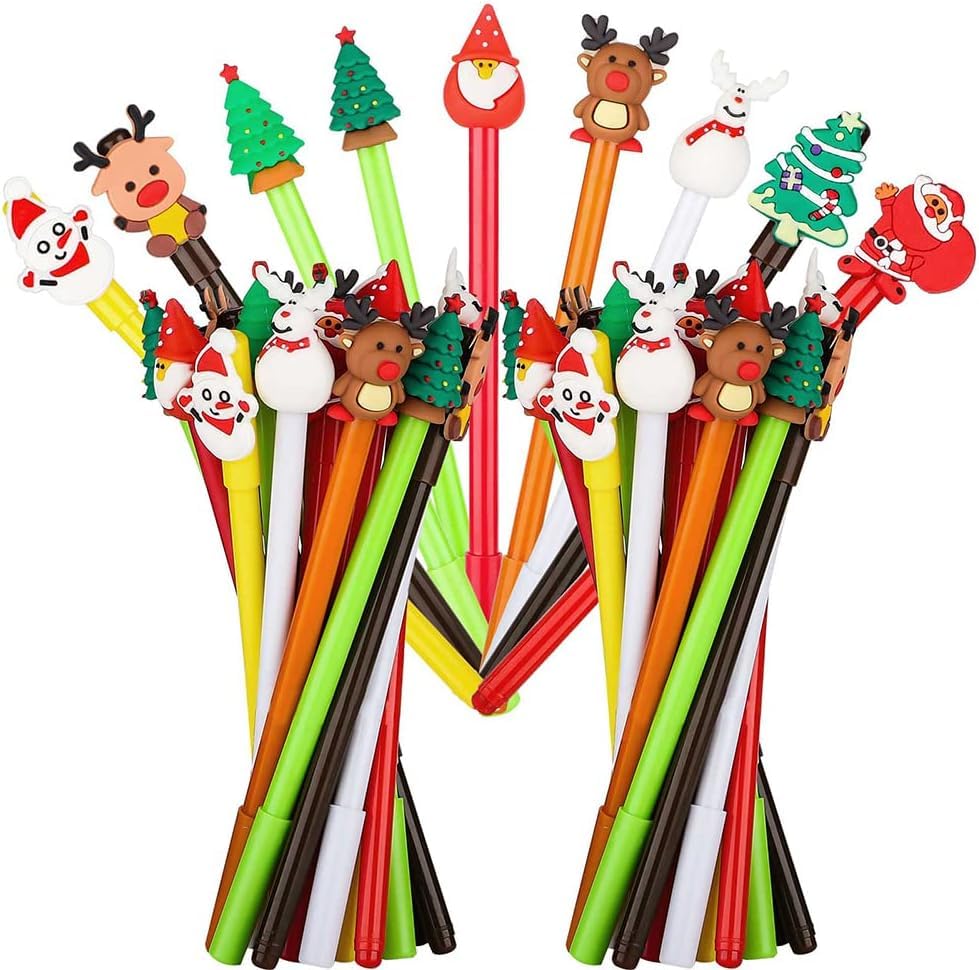 LATERN 48Pcs Christmas Gel Ink Pen, 8 Styles Christmas Tree Snowman Reindeer Santa Claus Rollerball Pens Christmas Characters Stick Pen for Xmas Stocking Box Gift Fillers Party Favors (18CM)
