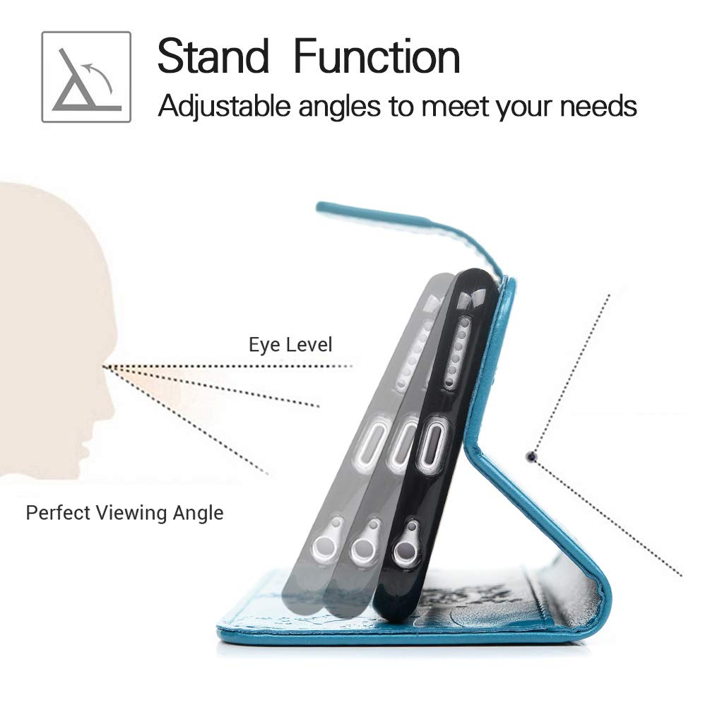 YOKIRIN iPhone 6 Case, iPhone 6S Case (4.7 inch), Wallet Case Soft PU Leather Notebook Tree Embossed Design Case with Kickstand Function Card Holder and ID Slot Slim Flip Protective Skin Cover Blue