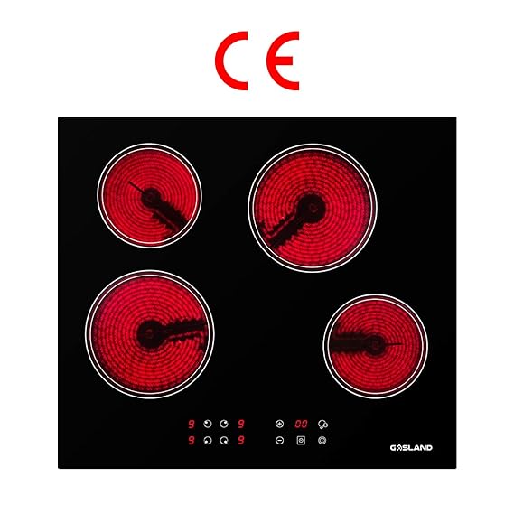 60cm Kochfeld, GASLAND chef CH60BF 4 Zonen Glaskeramikkochfeld, mit Sensor-Touch-Display, 9 Temperaturstufen, Timer 6000W