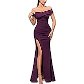 Miusol Women's Elegant Off Shoulder Split Wedding Bridesmaid Maxi Dress