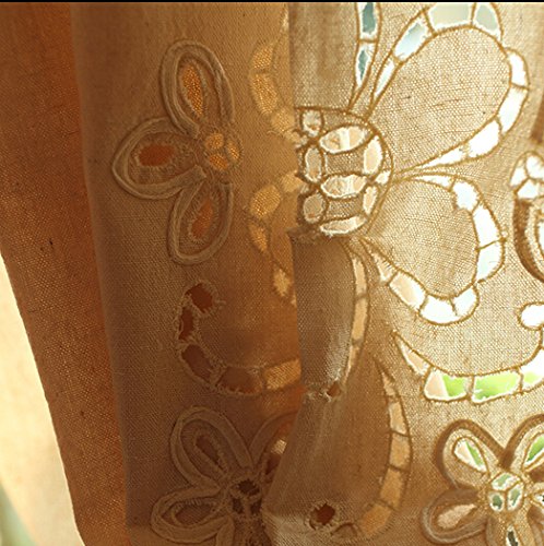 DOKOT Victorian Vintage Long Solid Embroidery Rod Pocket Window Curtains/Drape/Panels/Treatment Cotton Linen with Crochet Border, 71x71 inches (71" Wx71 H(180x180cm), Khaki Embroidery)