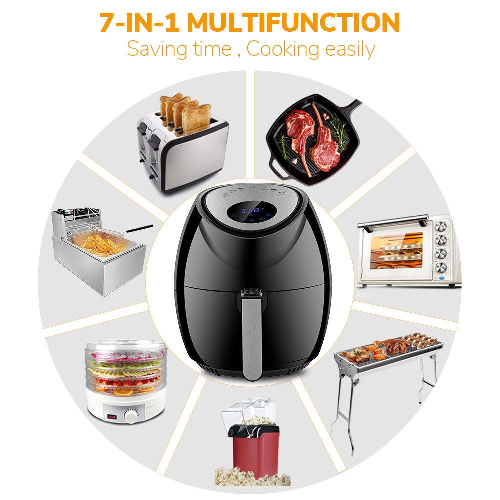 Deep Fryers Black 1500W Electric Hot Air Cooker Oven 7in1 Healthy Hot