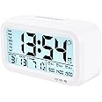 WinFong Digital Alarm Clock for Bedroom, 4.3" Screen Desk Clock with 3 Bells, Rechargeable Battery Operated Small Clock with Temperature, Snooze, Calender, 12/24H Display for Heavy Sleepers (White)