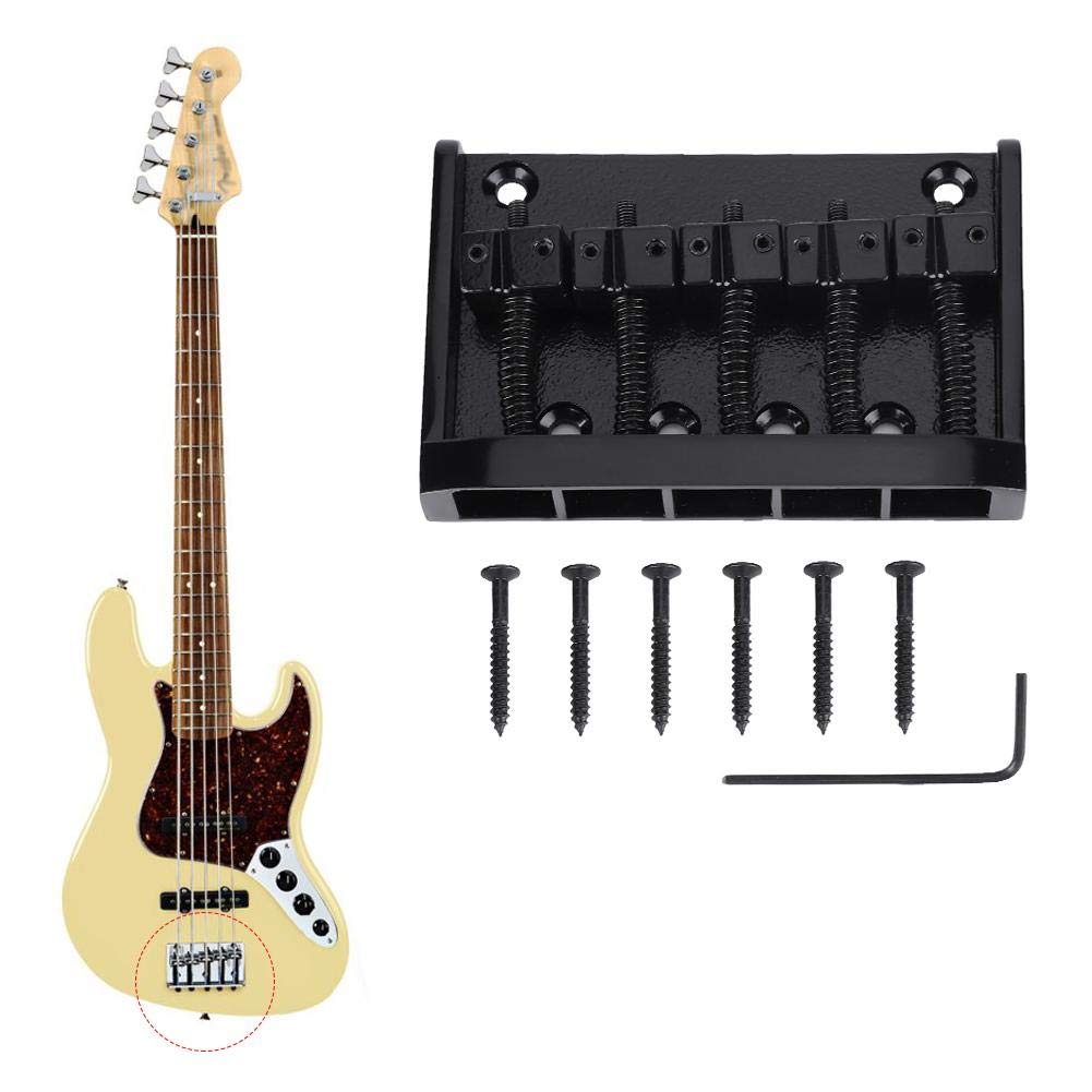 Guitar Saddle Bridge Plate,Metal Quality 5 String Electric Bass Bridge Tailpiece Replacement Accessory, Black or Silver.(Black) Musical Instrument Accessories