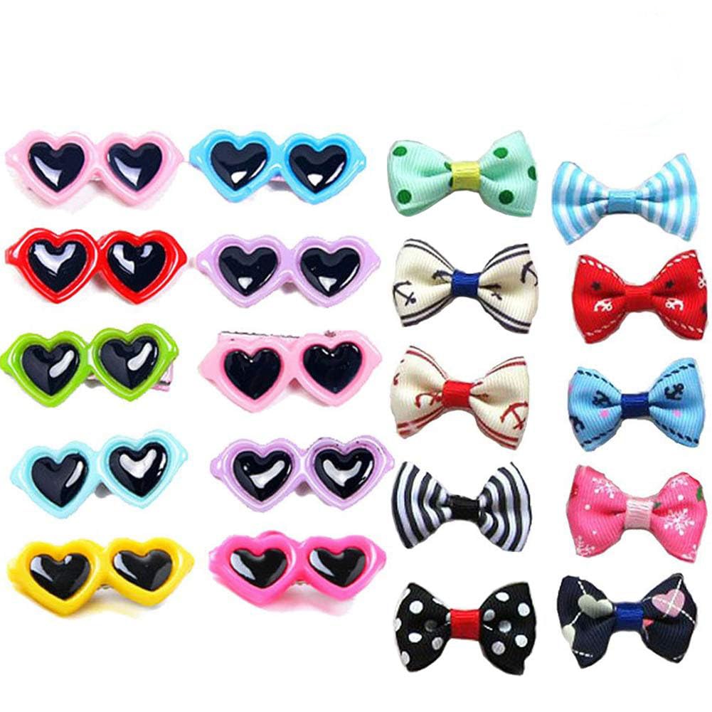 Carykon 20Pcs Dog Hair Clips Heart Sunglass Pet Hair Bows Alligator Hairpins Small Animal Hair Barrettes Pet Hair Accessories, Multicolor