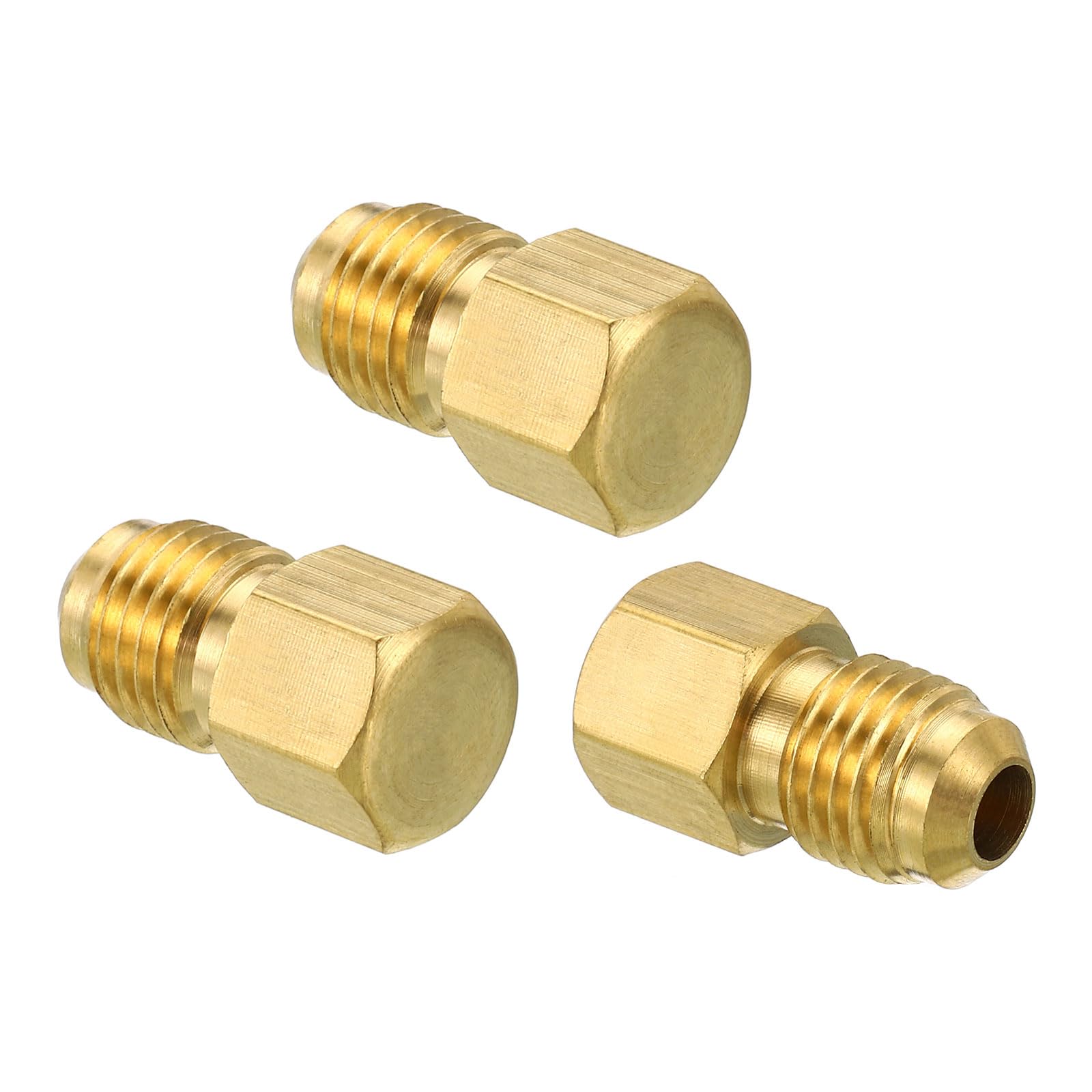 PATIKIL Male 1/4" Brass Seal Plug, 3 Pack SAE Flare Tube Fitting 45 Degree Hex Pipe Fittings for Air Conditioner Refrigeration
