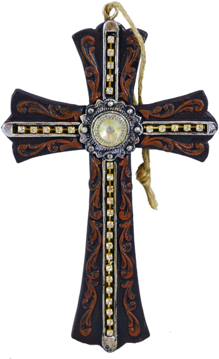 Pine Ridge Cross Ornament Display Western Gem Cross - Rustic Religious Hanging Cross for Christian Tree - Vintage Christening Baptism Favors (4" x 6")
