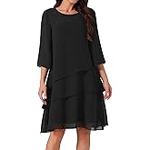 Seta T Women's Chiffon Dresses 3/4 Bell Sleeve Crewneck Tiered Layered Flowy Dress Party Wedding Outfits