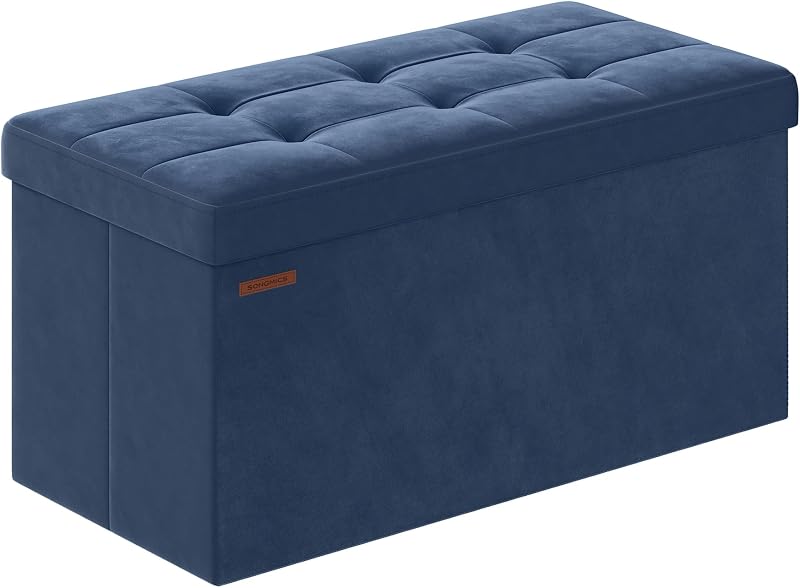 SONGMICS Storage Ottoman Foldable Foot Rest 89 L 300 kg Midnight Blue LSF247Q51