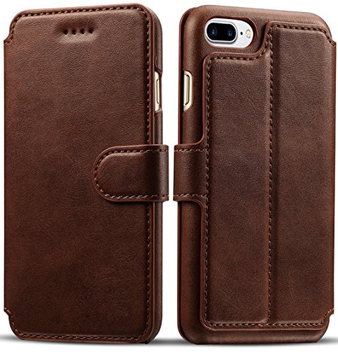 iPhone 8 Plus Case, iPhone 7 Plus Case, Pasonomi iPhone 7 Plus Leather Wallet Case - [Slim Fit] Vintage Flip Case Cover with Stand Function & Credit Card Slots for iPhone 8 Plus & 7 Plus(Dark Brown)