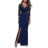 MISSMAY Women's Vintage Floral Lace Ruffle Half Sleeve Evening Party Formal Long Dress