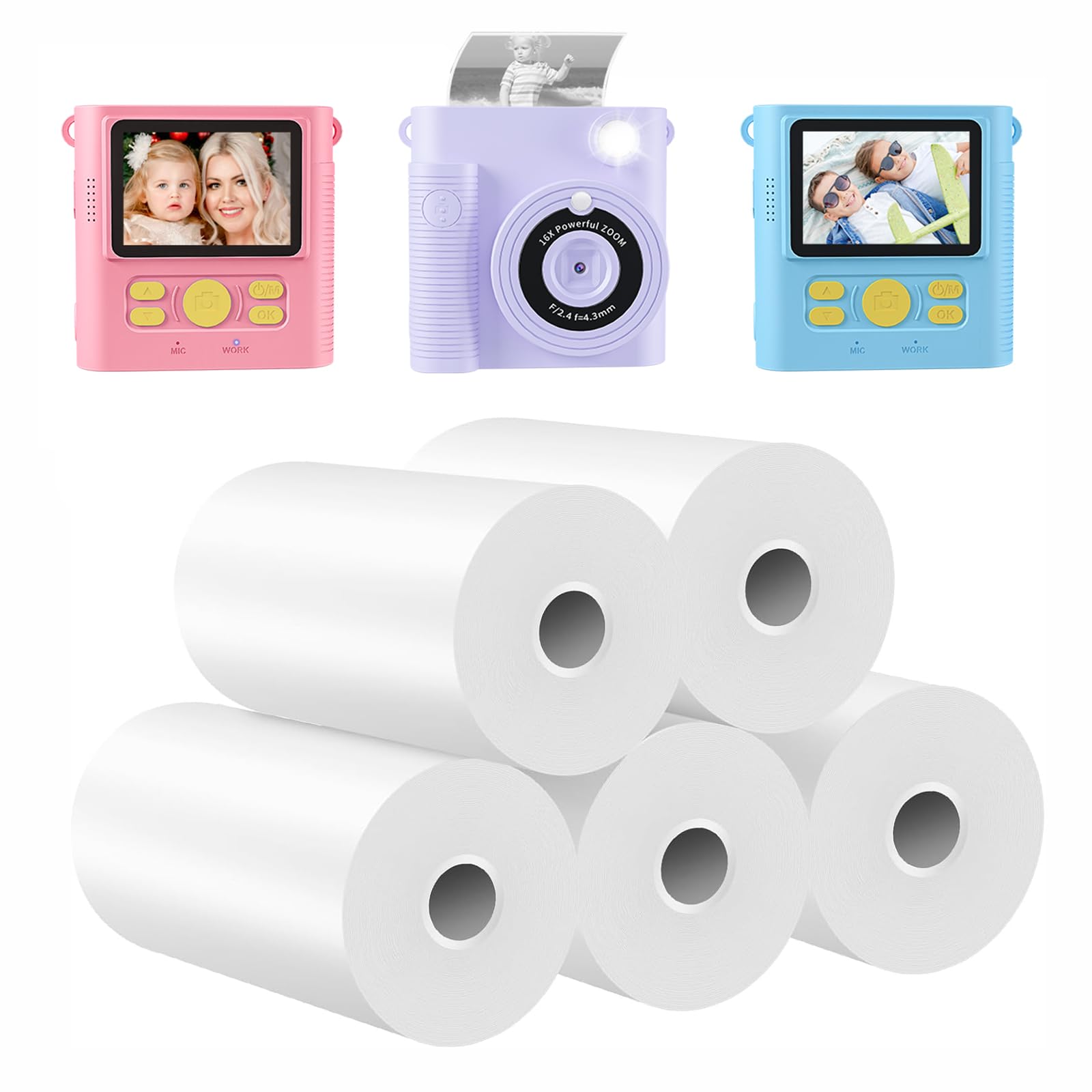 5 Rolls Kids Camera Printing Paper for Kids Instant Print Camera, Zero Ink Print Photo Paper
