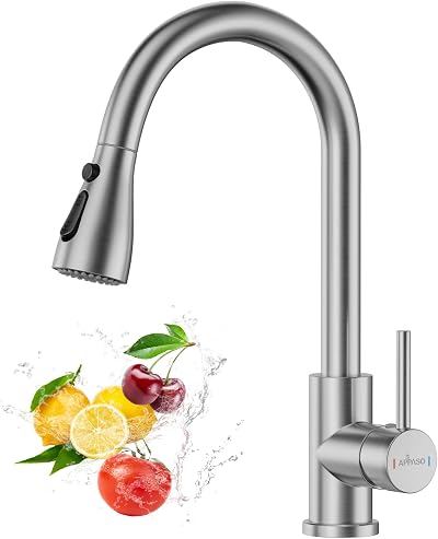 APPASO Kitchen Tap with Pull Out Spray 360° Swivel Brushed Stainless Steel