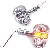 PerfecTech Motorcycle 10mm Screw Skull Head LED Amber Turn Signal Indicator Light (Chrome)