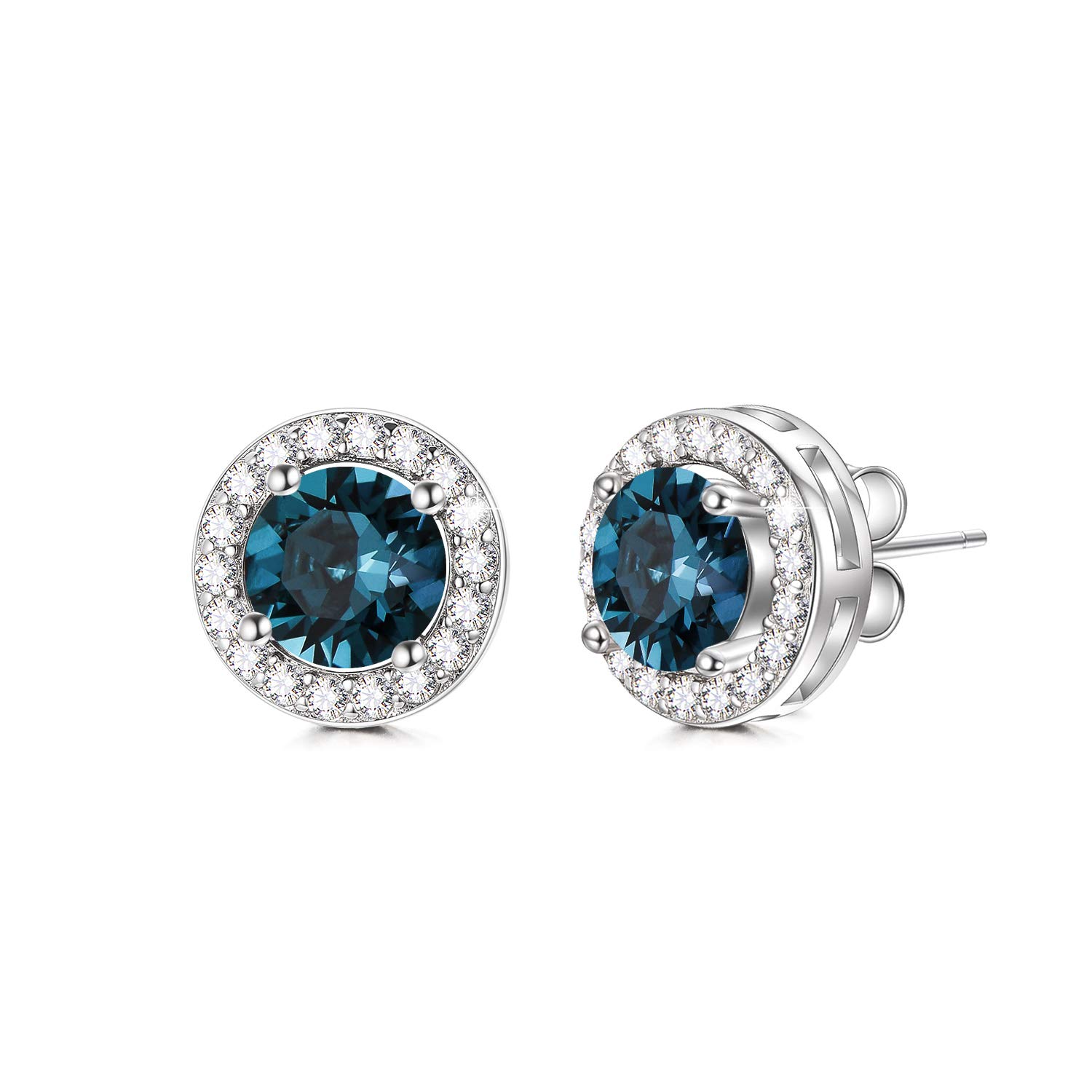 Hypoallergenic Sterling Silver Simulated Diamond Stud Earrings with Birthstone Crystals,10 mm Cubic Zirconia Birthstone Stud Earrings for Women Girls (09-September- Created Sapphire)