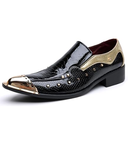 Santimon Mens Western Pointed Toe Leather Lace Up Dress Shoes Fashion Metal Tip Oxford Black 5.5 US