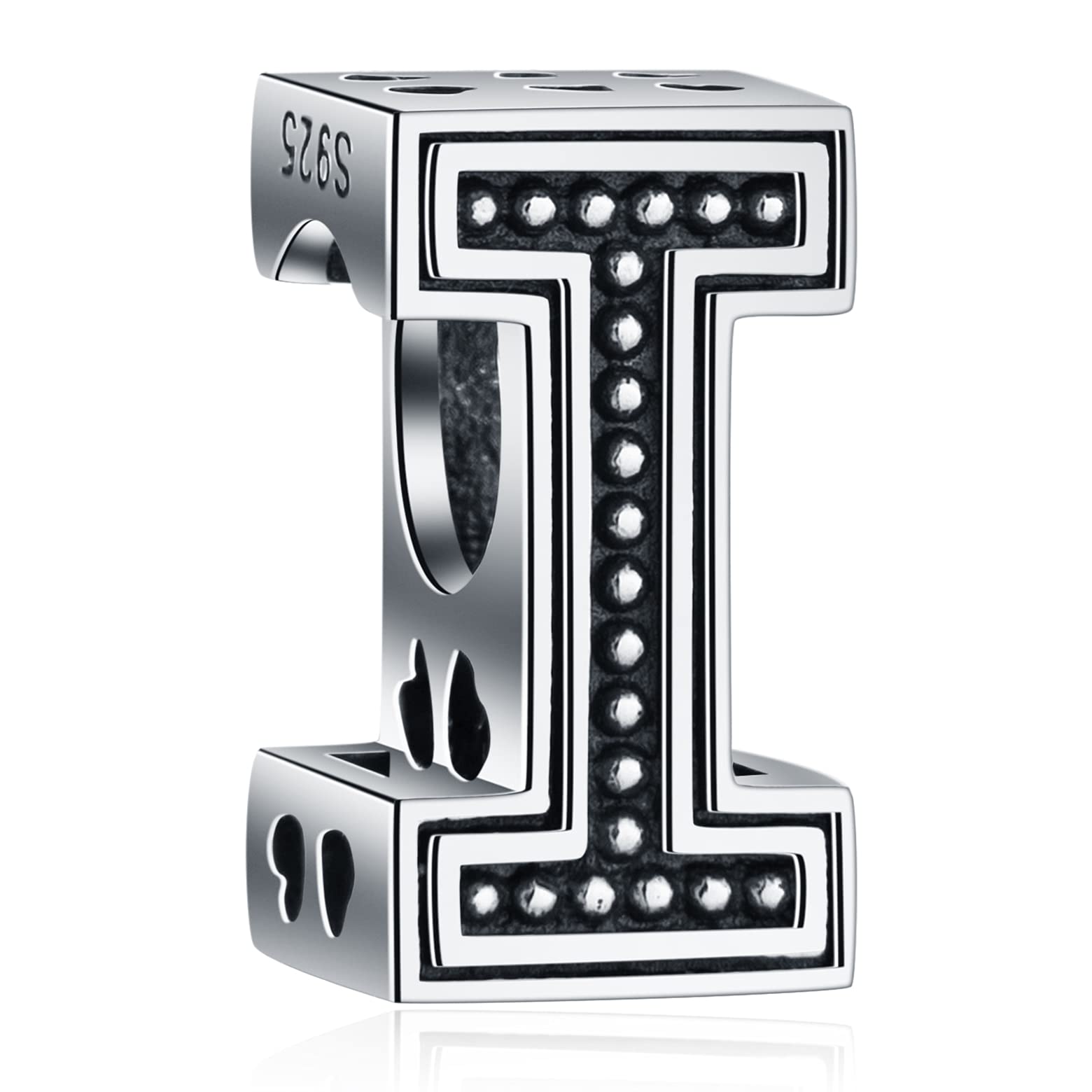 Letter I Charms, Initial I Alphabet Beads in Vintage 925 Sterling Silver, fits Pandora Charm Bracelet, Gift for Indepedence Day/Wife/Christmas