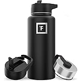 IRON °FLASK Camping & Hiking Hydration Flask with Straw, Wide Mouth Insulated Stainless Steel Sports Water Bottle - 32 oz Midnight Black