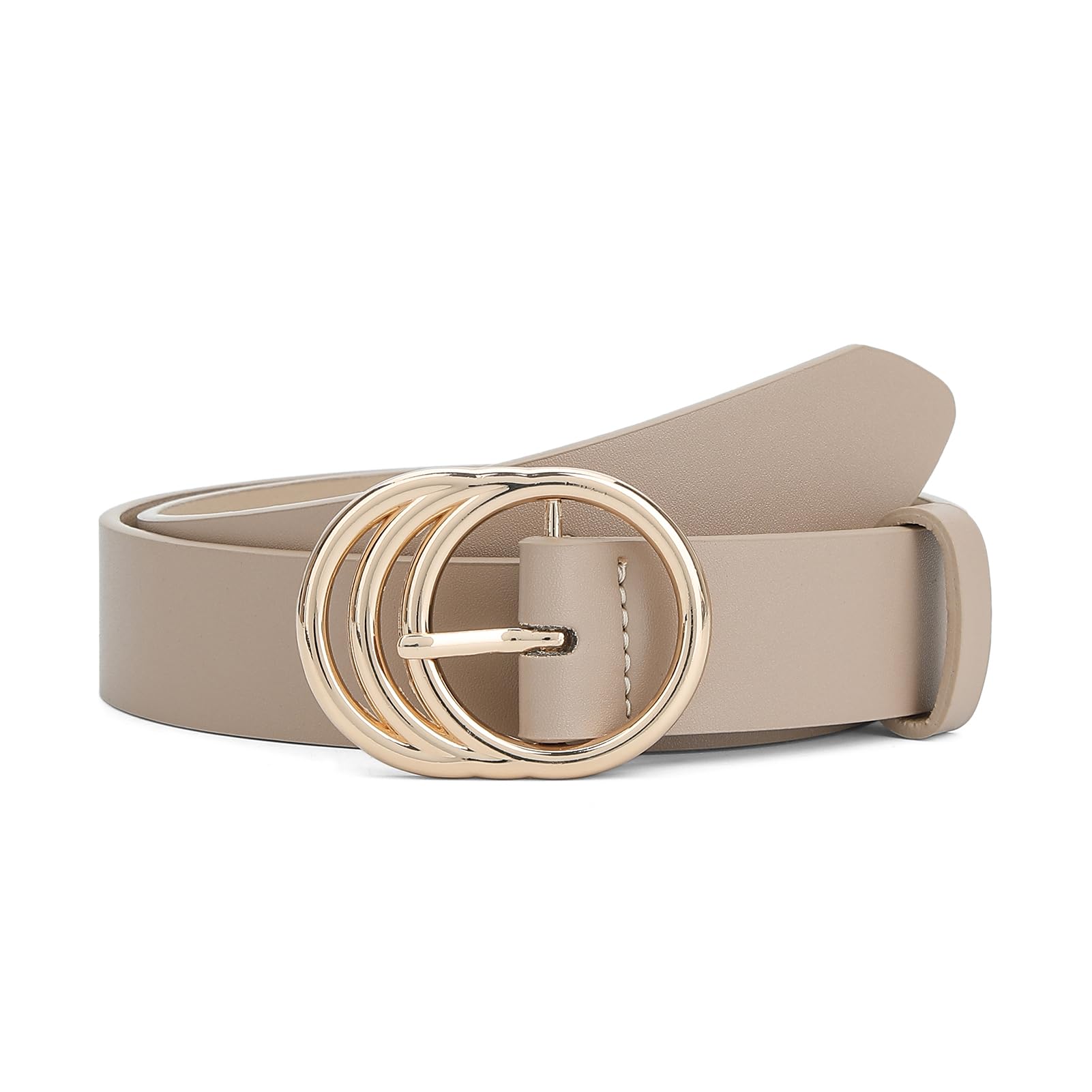 Photo 1 of Pettata Women Belts for Jeans Dresses Pants Fashion Ladies Waist Faux Leather Belt With Gold Buckle Beige Large